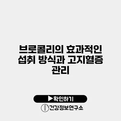 브로콜리의 효과적인 섭취 방식과 고지혈증 관리