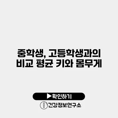중학생, 고등학생과의 비교 평균 키와 몸무게