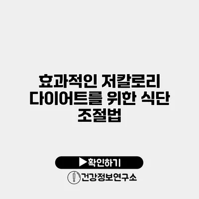 효과적인 저칼로리 다이어트를 위한 식단 조절법